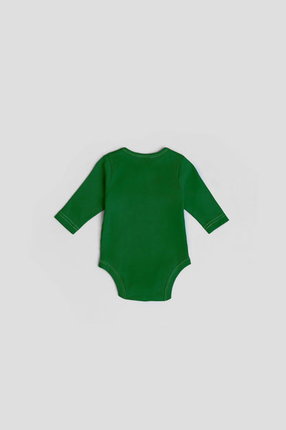 Yawning yolk  infant long bodysuit jumpsuit in organic cotton amazon green